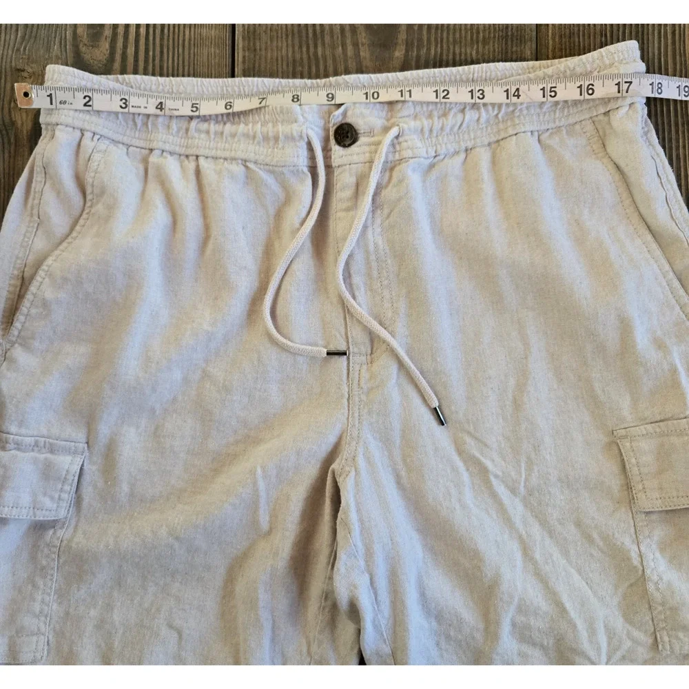 Cubavera Shorts Mens Large Beige Linen Elastic Waist Drawstring Casual Cargo‎